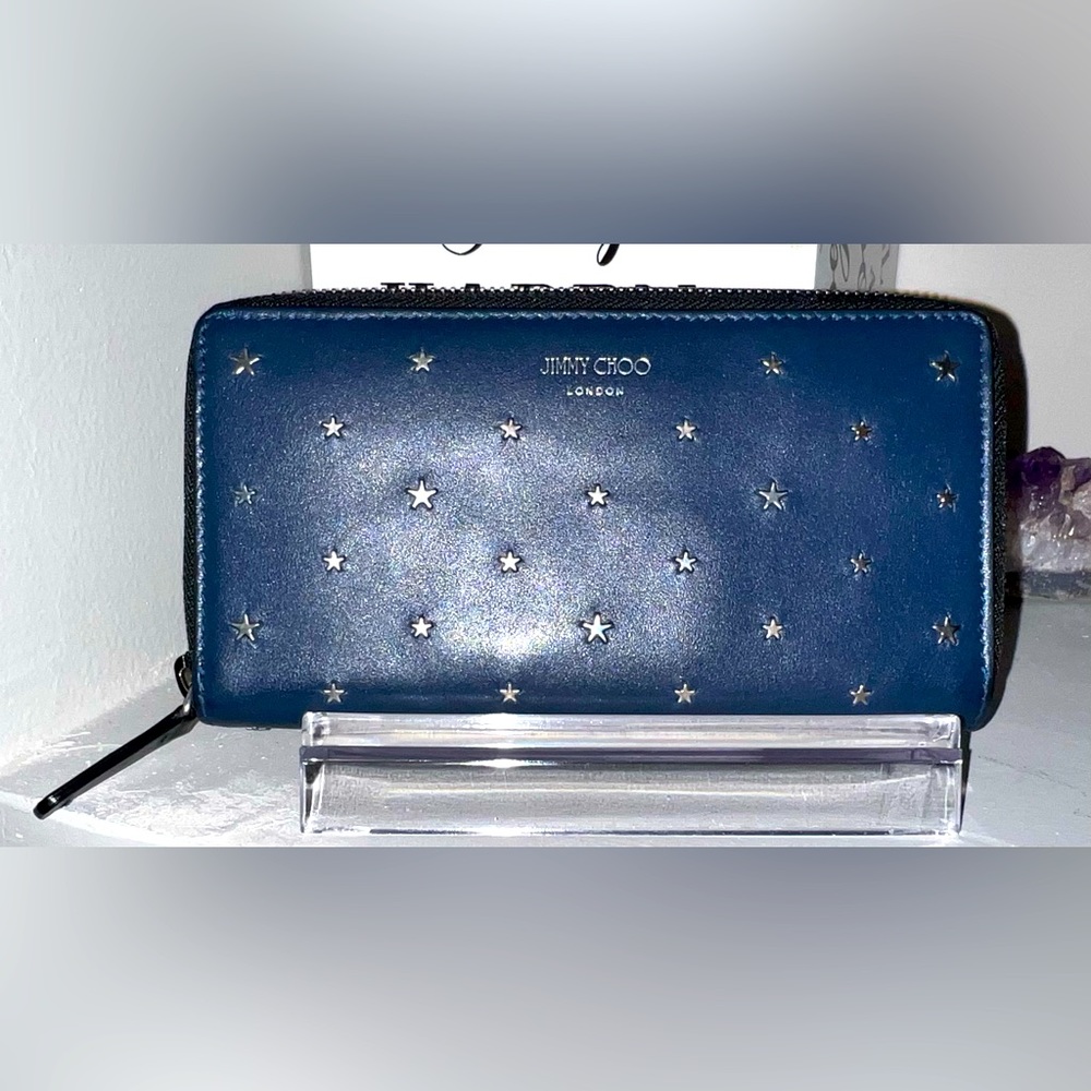 EUC Jimmy Choo Navy Star Long Wallet with card